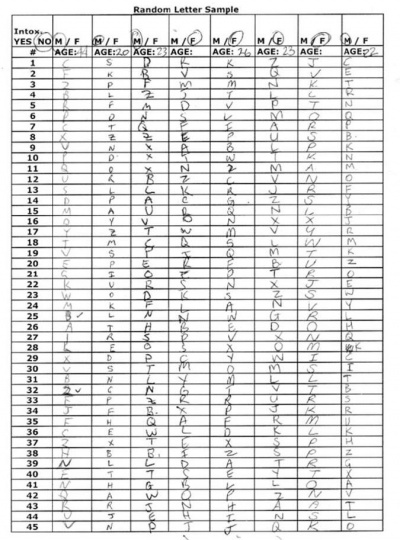 Completed Random Letter Sample form.